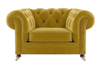 Neu Luxus Sessel Wohnzimmer Gelb Polstermöbel Textil Sitz Chesterfield