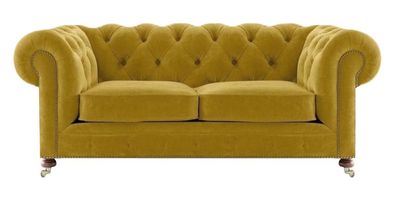 Sofa Zweisitzer Couch Gelb Wohnzimmer Chesterfield Textil Luxus Einrichtung