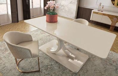 Stilvolle Esszimmer Garnitur Moderner Tisch 4x Weiße Textilstühle 5tlg