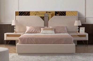 Stilvolles Schlafzimmer Set Doppelbett Holz Nachttische Designer Möbel