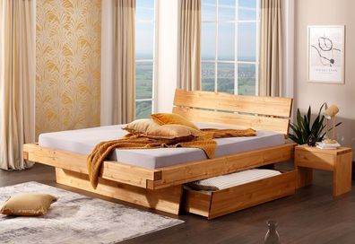 Balkenbett mit Bettkästen 'Melissa' 180x200cm Kiefer massiv eichefarbig