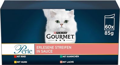 Gourmet Perle Erlesene Streifen Katzenfutter nass, Sorten-Mix, 60er Pack (60 x 85g)