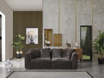 Sofa 3 Sitzer Polster Sofas Textil Wohnzimmer Neu Möbel Modern grau