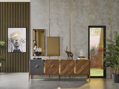 Anrichte 2x Spiegel Wohnzimmer Gruppe Holz Design Set 3tlg neu braun