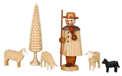 Figurensatz Schäfer mit Schafen bunt Höhe=9,5cm NEU Weihnacht Holz Holzfigur