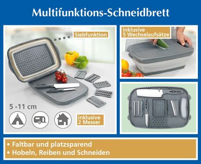 Multifunktions Küchenhelfer 10in1 Schneidbrett Korb Sieb 5 Hobel-/ Reibeeinsätze