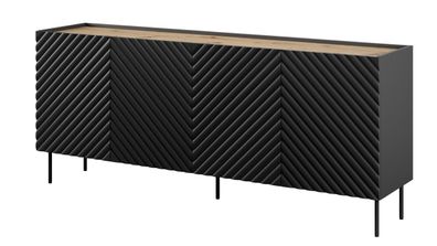 Sideboard ONDA Kommode 200x85x45 cm 4 türiger mit 2 Schubladen MDF Schwarz matt