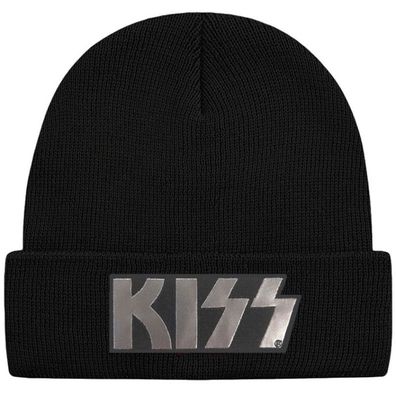 Kiss Schwarze Metallic Logo Mütze - Hard Rock Heavy Beanies Mützen Kappen Hat Hüte