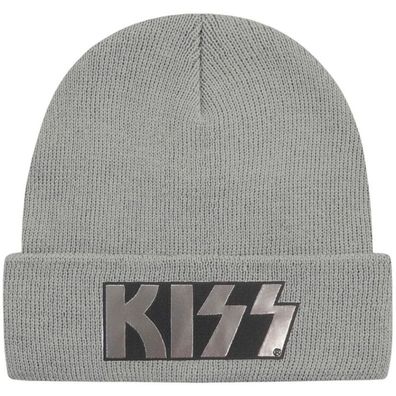Kiss Graue Metallic Logo Mütze - Hard Rock Heavy Beanies Mützen Kappen Hat Hüte