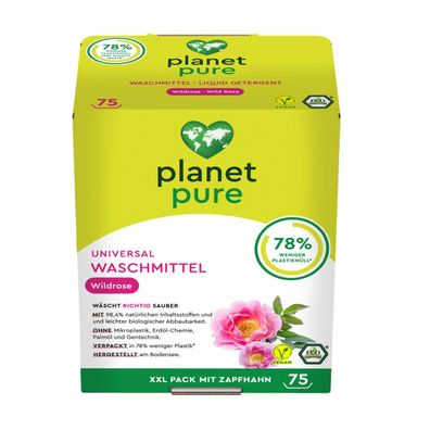 PLANET PURE Universal Waschmittel Wildrose 3 Liter 75WL 98,4% nat. Inhaltsstoffe