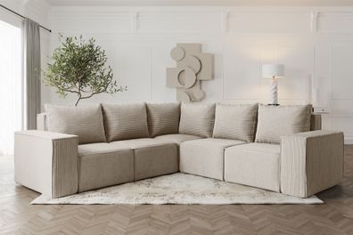 Ecksofa Designersofa Estelle in Stoff Poso Beige Seite Universal