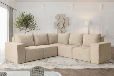 Ecksofa Designersofa Estelle in Stoff Abriamo Beige Seite Universal