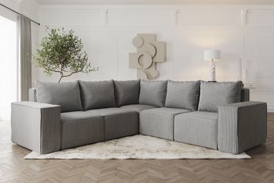 Ecksofa Designersofa Estelle in Stoff Poso Grau Seite Universal