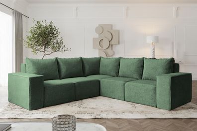 Ecksofa Designersofa Estelle in Stoff Abriamo Grün Seite Universal