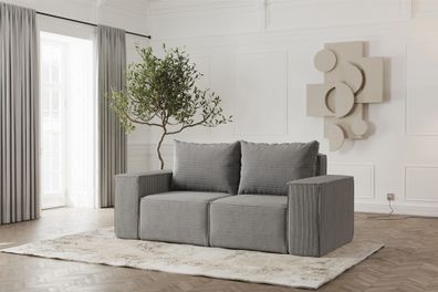 Sofa Designersofa Estelle 2-Sitzer in Stoff Poso Grau