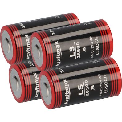 4x Kraftmax Lithium 3,6V Batterie LS26500 C Zelle 26500