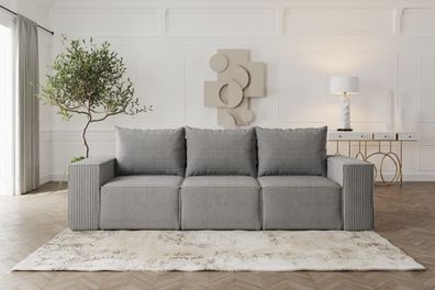 Sofa Designersofa Estelle 3-Sitzer mit Schlaffunktion in Stoff Poso Grau