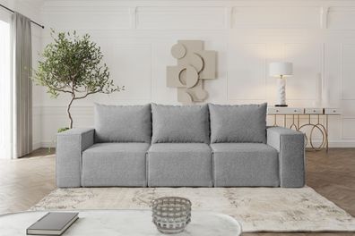 Sofa Designersofa Estelle 3-Sitzer mit Schlaffunktion in Stoff Abriamo Grau