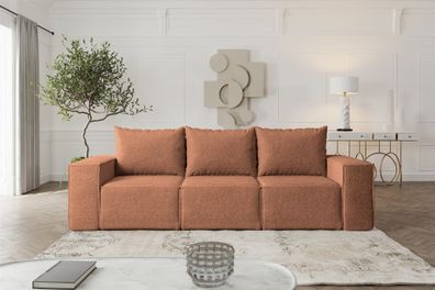 Sofa Designersofa Estelle 3-Sitzer mit Schlaffunktion in Stoff Abriamo Rostbraun