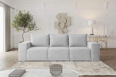Sofa Designersofa Estelle 3-Sitzer mit Schlaffunktion in Stoff Abriamo Hellgrau