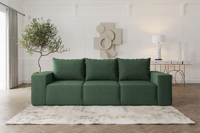 Sofa Designersofa Estelle 3-Sitzer mit Schlaffunktion in Stoff Poso Grün