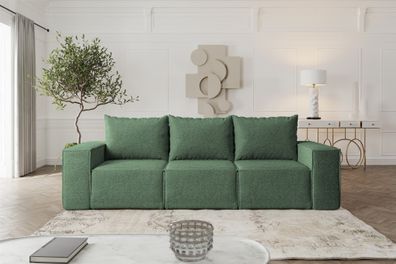 Sofa Designersofa Estelle 3-Sitzer mit Schlaffunktion in Stoff Abriamo Grün