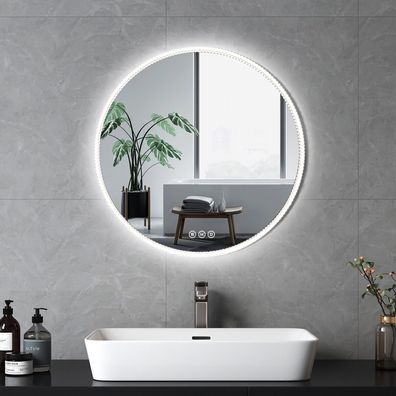 EMKE® LED Badspiegel Rund mit Beleuchtung Touch Beschlagfrei 3 Lichtfarbe Spiegel