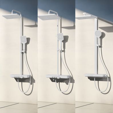 EMKE® Duschsystem Mit Thermostat Regendusche Duscharmatur Duschset Handbrause Weiß