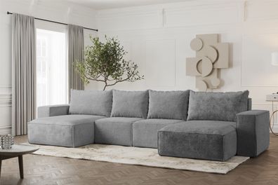 Wohnlandschaft U-Form Sofa Estelle in Stoff Abriamo Grau