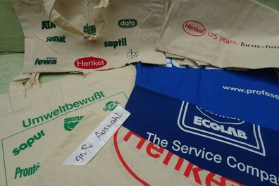 alte Henkel Ecolab Thompson Stofftaschen Ata General Persil Werbung Reklame