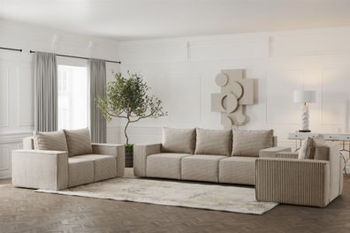 Sofaset Designersofa Estelle 3-2-1 in Stoff Poso Beige