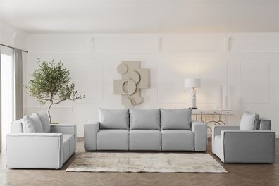 Sofaset Designersofa Estelle 3-2-1 mit Schlaffunktion Opera Velvet Hellgrau