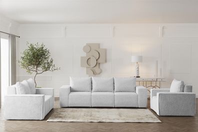Sofaset Designersofa Estelle 3-2-1 mit Schlaffunktion Stoff Abriamo Hellgrau