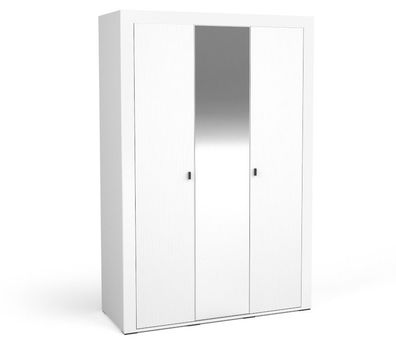 BETTSO Weiß Kleiderschrank mit Spiegel geriffelter dreitüriger für Schlafzimmer MOSSA