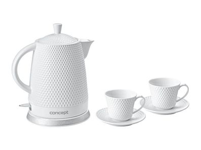 Elektrischer Teekocher Teekessel Keramik-Wasserkocher + 2 Tassen Kaffeepot