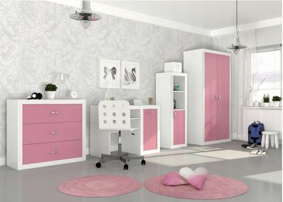 Jugendzimmer Kinderzimmer komplett Kommode Schreibtisch Schrank Regal FILIP rosa
