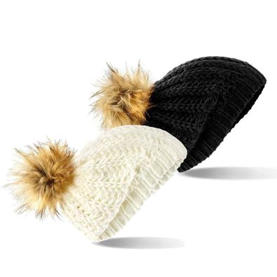 Damen Wintermütze Strickmütze mit Fellbommel - Größe: OneSize Farbe: ...