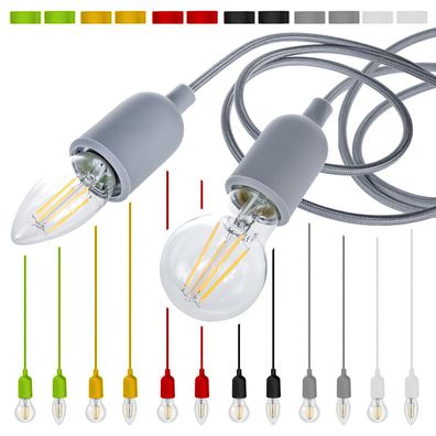 Deckenlampe Hängeleuchte Textilkabel LED Filament Glühbirne Edison Retro E27