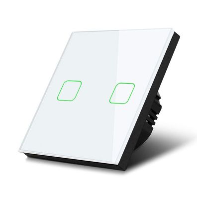 Glas Touch Lichtschalter Wandschalter Anzeigelicht 2-fach Schalter Weiß Eckig