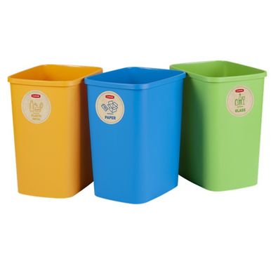 3er-Set Mülltrennungssystem Mülleimer Mülltrennung Papier Glas und Kunststoff