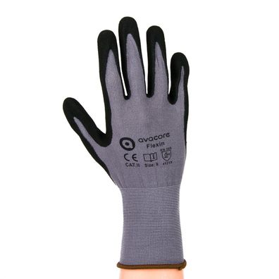 Handschuhe Schutzhandschuhe AVA FLEXIN nitrilbeschichtet universell Schwarz-Grau