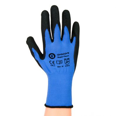 Handschuhe Schutzhandschuhe AVA SUPER FLEXIN Latex-Beschichtung Schwarz-Blau