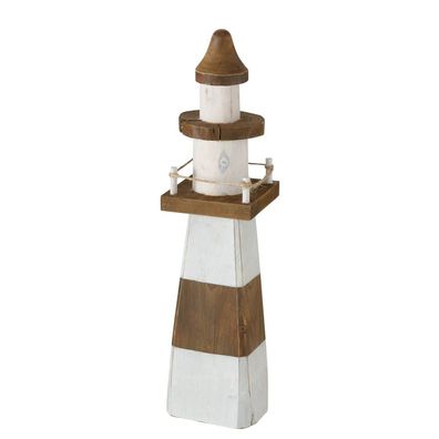 Leuchtturm CAPE GEORGE braun weiß aus Holz maritim Hamptons Deko - ECKIG