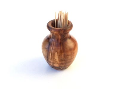 Zahnstocherhalter „Vase“, Zahnstocherspender, aus Olivenholz in Handarbeit