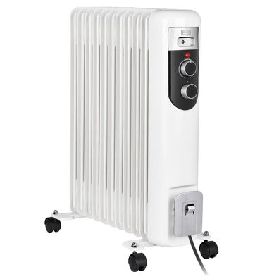 Elektrischer Ölradiator 11 Rippen Heizkörper Weiß mit Thermostat 2500 W