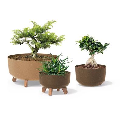 Eco Wood Blumentopf Pflanzgefäß Rund Kunststoff Innen und Außenbereich 21,5L