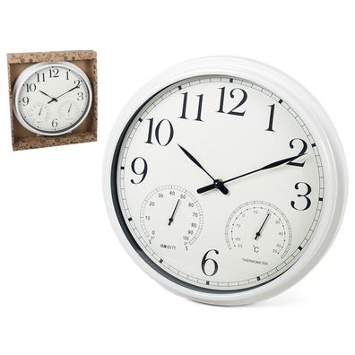 Gerimport Wandklok 33 x 4,5 Cm Wit met vochtigheid en thermometer