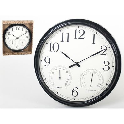 Gerimport Wandklok 33 x 4,5 Cm Zwart met vochtigheid en thermometer