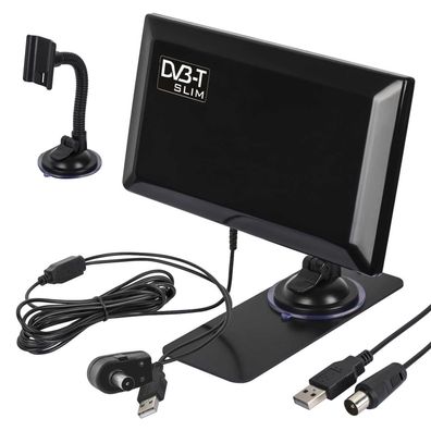 Antenne Zimmerantenne Verstärkerantenne DVB-T2 Saugnapf Halterung USB 5V