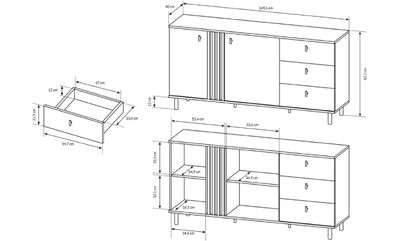 FURNIX Sideboard MADICI mit 3 Schubladen und 2 Türen Artisan Eiche-Antracyt